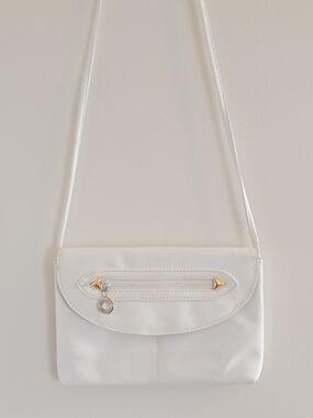 White Crossbody Bag with Gold Stud Accents